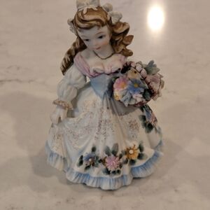 Figure Girl With Flowers In Basket 4.5"